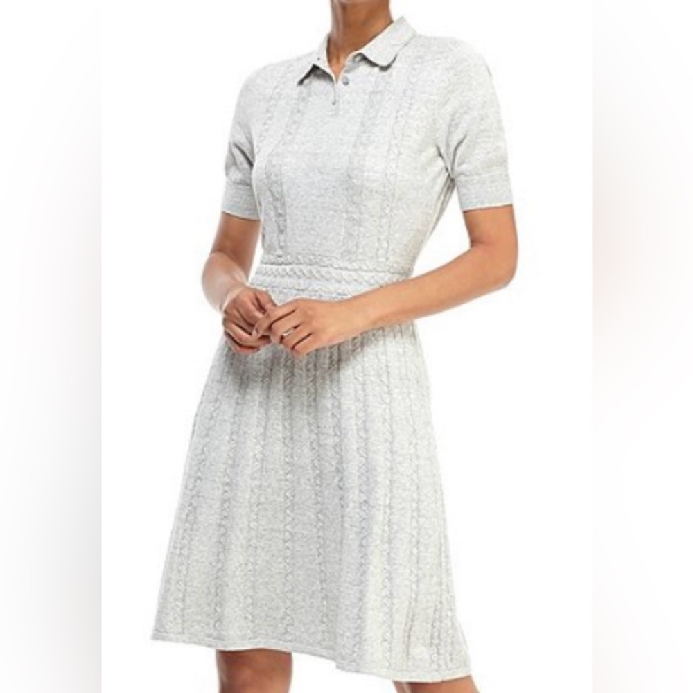 GAL MEETS GLAM Elliott Cable Knit Sweater Gray Dress